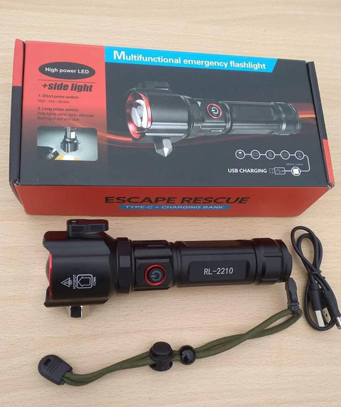 5-in-1 Rechargeable Flashlight & Power Bank (1KM Range)