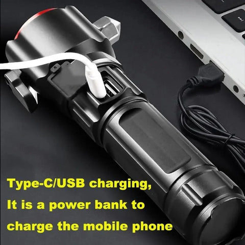 5-in-1 Rechargeable Flashlight & Power Bank (1KM Range)